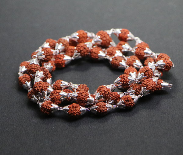 2 Mukhi Indonesian Rudraksha Mala 54 Beads fashion In Silver 7mm-9mm Lab Certified