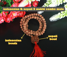 Load image into Gallery viewer, 5 Mukhi Rudraksha Mala with 5 Mukhi Nepali Meru