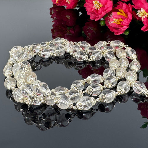 54+1 Beads Sphatik Mala - Silver Capping