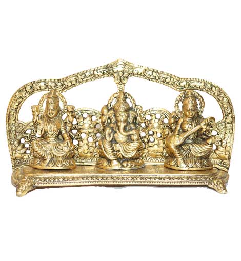 Lakshmi, Ganesh, Saraswati idol - Brass Home decorative showpiece - Rudradhyay