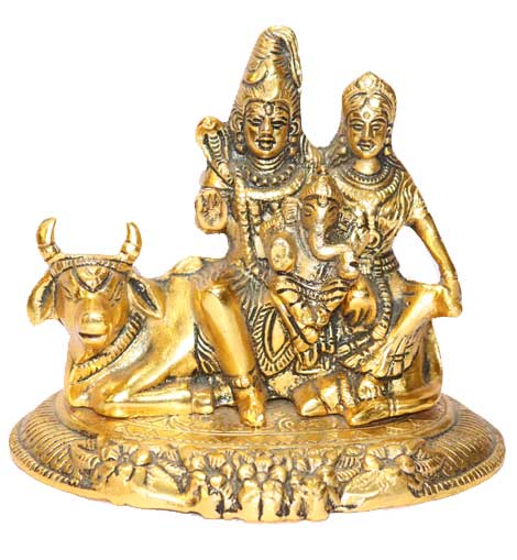 Shiv Parwati Ganesh idol - Murti - Brass metal showpiece - Rudradhyay