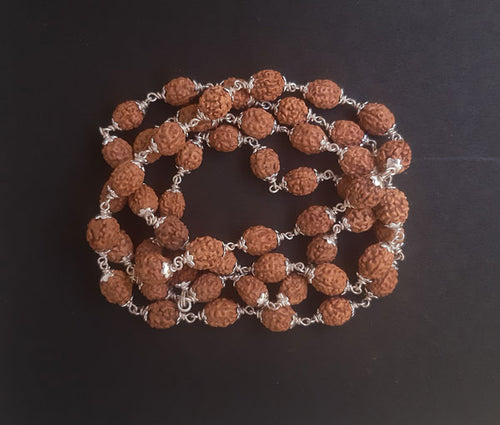 54+1 beads 4 mukhi Rudraksha mala with Silver capping - Rudradhyay