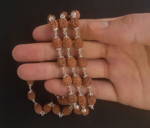 54+1 beads 4 mukhi Rudraksha mala with Silver capping - Rudradhyay