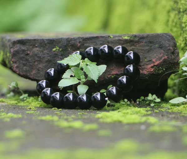 Aanya Gems Black Tourmaline & Lava Stone Bracelet Triple Protection 8 MM  Beads Crystal Bracelet For Men Protection