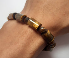 Load image into Gallery viewer, Cylindrical &amp; Spherical Shaped Tiger Stone Bracelet - Rudradhyay