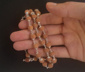 54+1 beads 6 Mukhi rudraksha mala with silver capping - Rudradhyay
