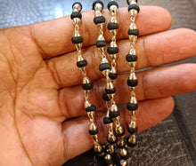 Load image into Gallery viewer, 54+1 black Bead Tulsi mala with Silver capping - Rudradhyay