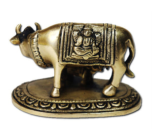 Kamadhenu cow with her calf brass idol - Rudradhyay
