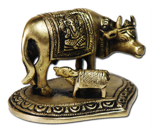 Kamadhenu cow with her calf brass idol - Rudradhyay