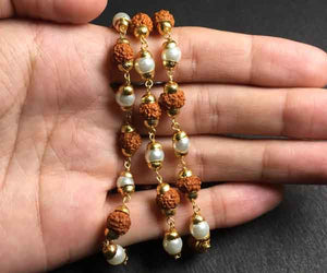 54+1 Beads Rudraksha and moti mala with metallic capping - Rudradhyay