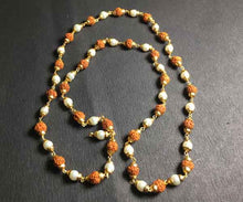 Load image into Gallery viewer, 54+1 Beads Rudraksha and moti mala with metallic capping - Rudradhyay